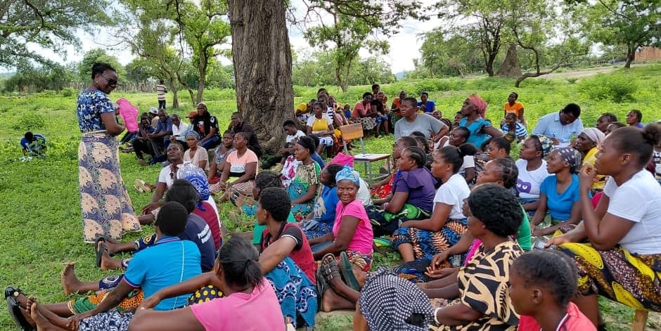 Community meeting on hygiene and sanitation in rural Zambia